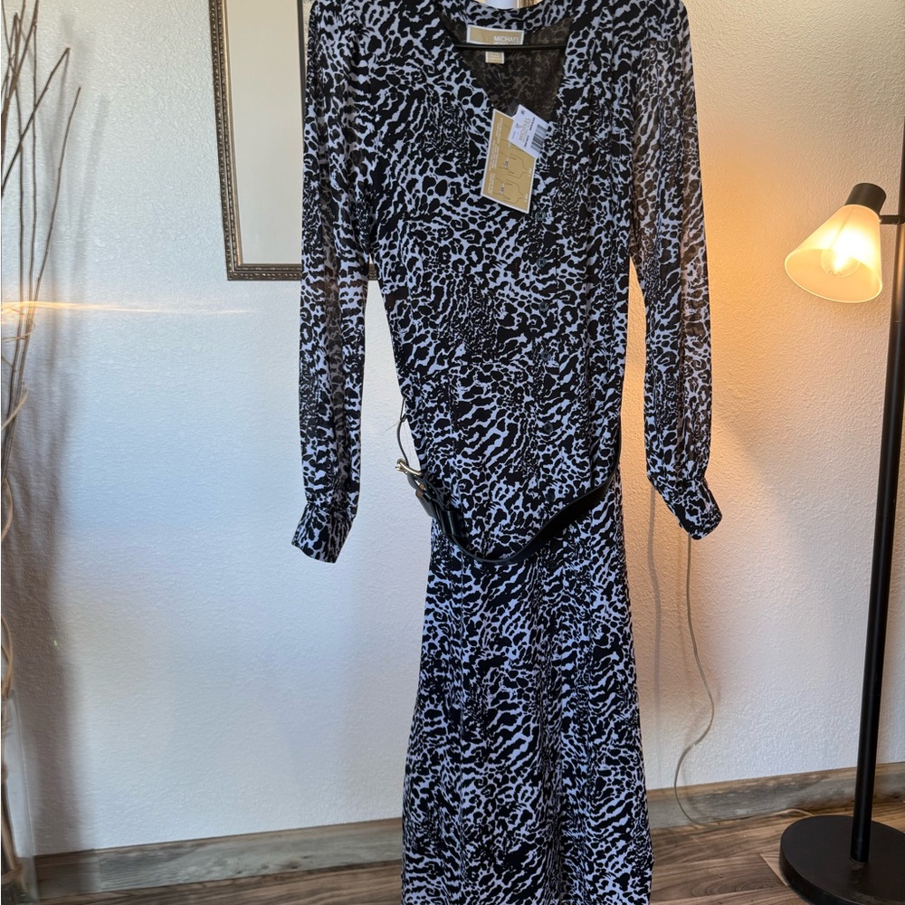 Michael Kors Black and White Animal Print Dress-Size P/M (Petite/Medium), NWT